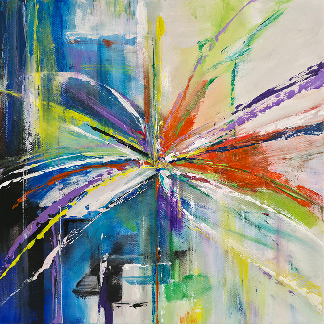 Abstract painting with vibrant colors and dynamic brush strokes