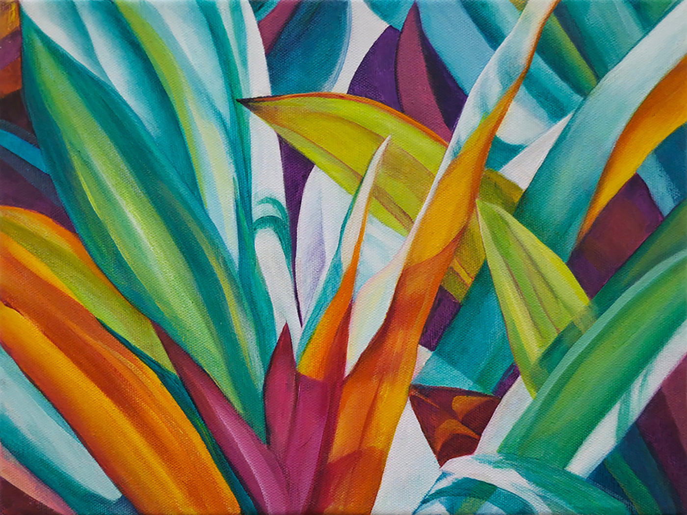 Colorful abstract painting of tropical leaves