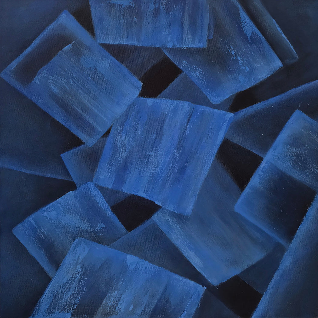 Abstract pattern of blue rectangular shapes on a dark background
