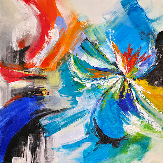 Abstract painting with vibrant colors and dynamic brush strokes