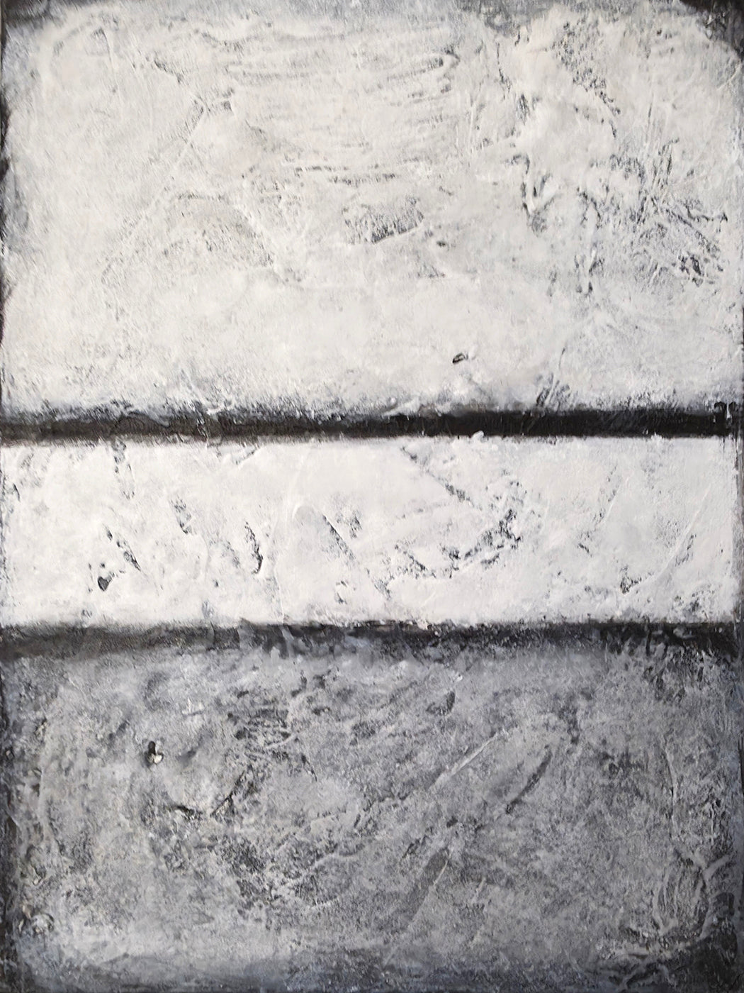 Abstract black and white painting with textured surface