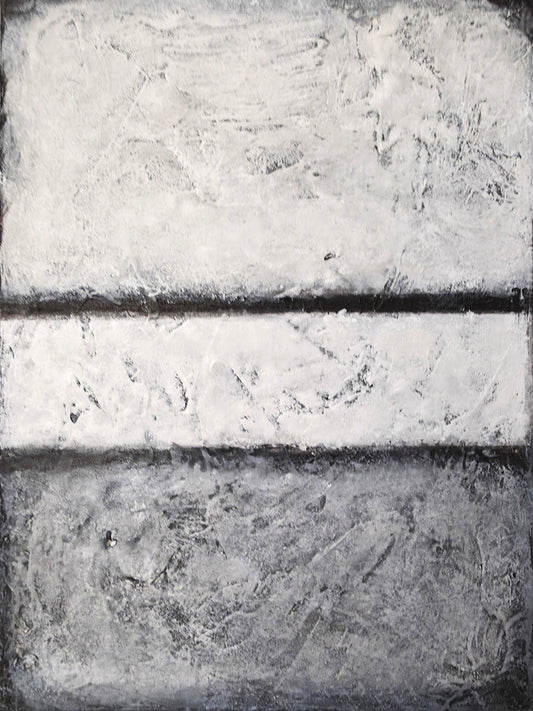 Abstract black and white painting with textured surface