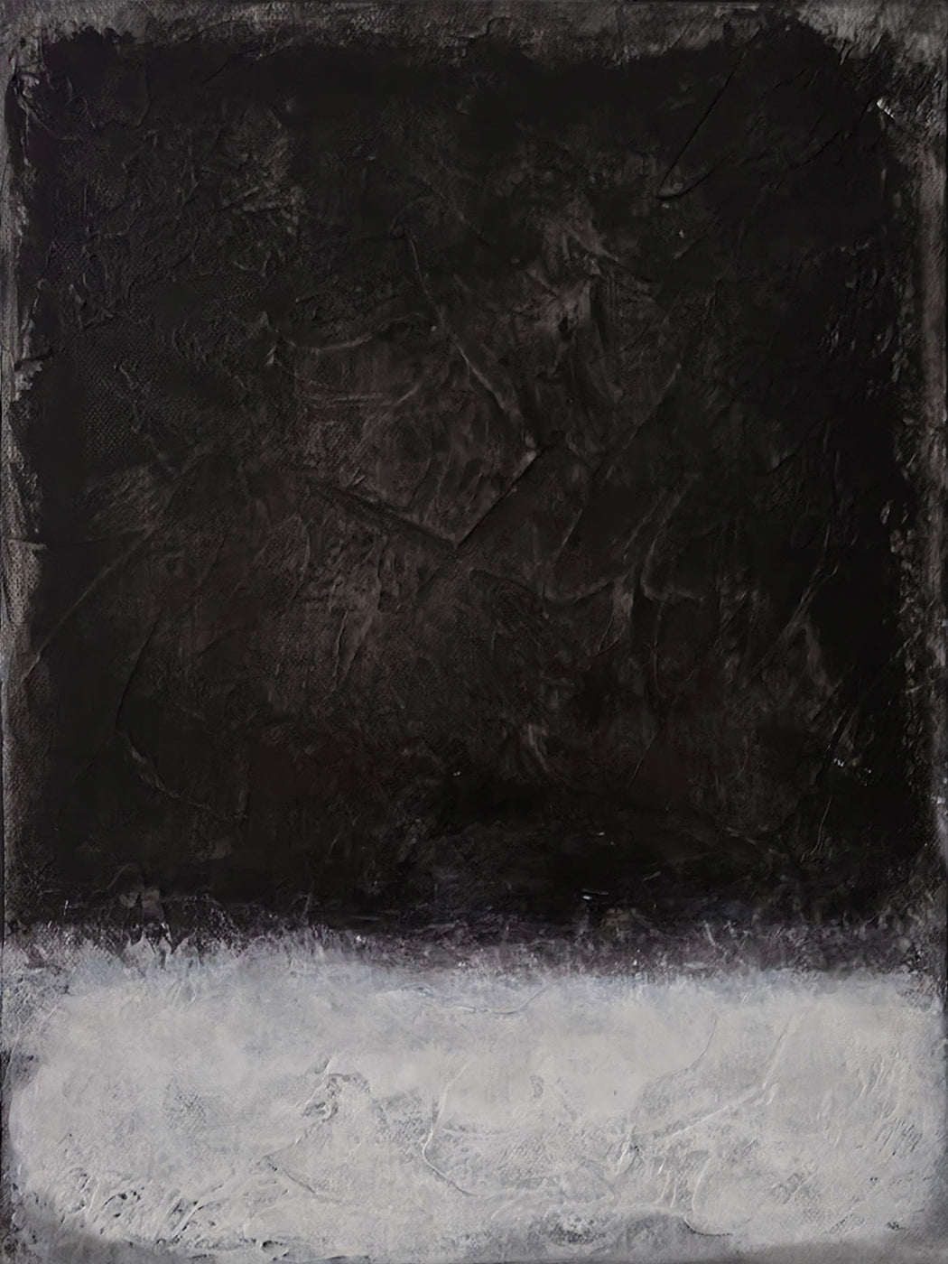 Abstract black and white artwork with textured surface