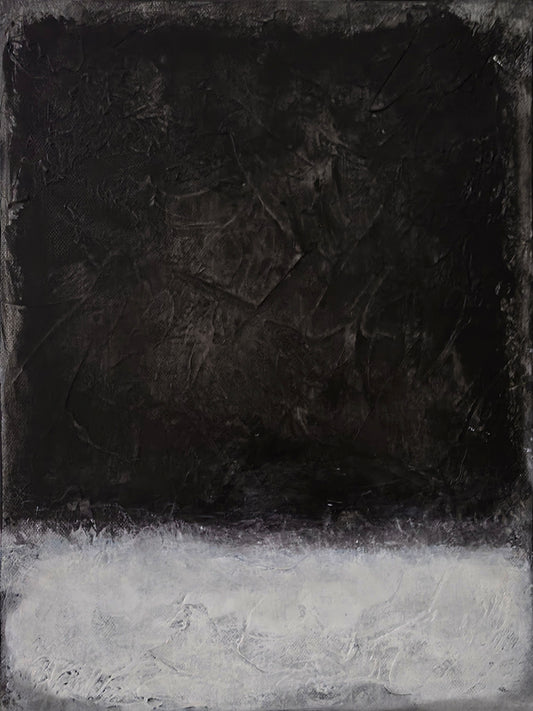 Abstract black and white artwork with textured surface