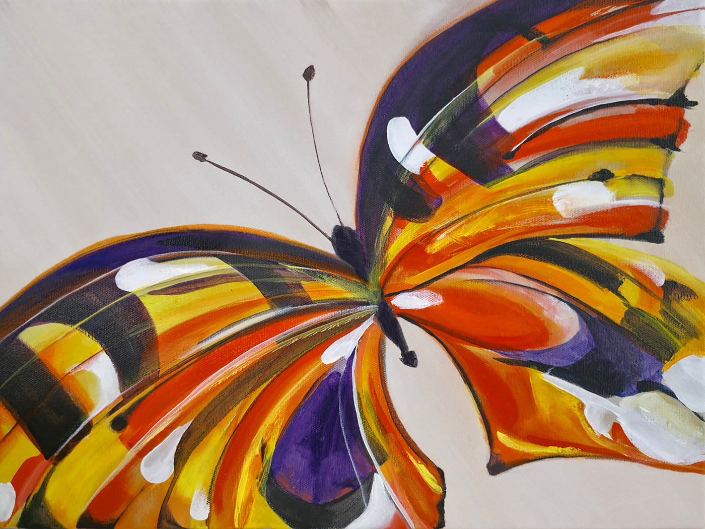 Colorful butterfly painting on a plain background