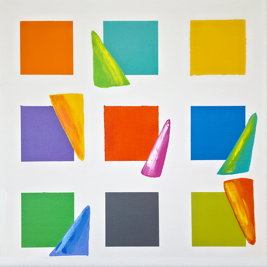 Colorful abstract art with geometric shapes on a white background