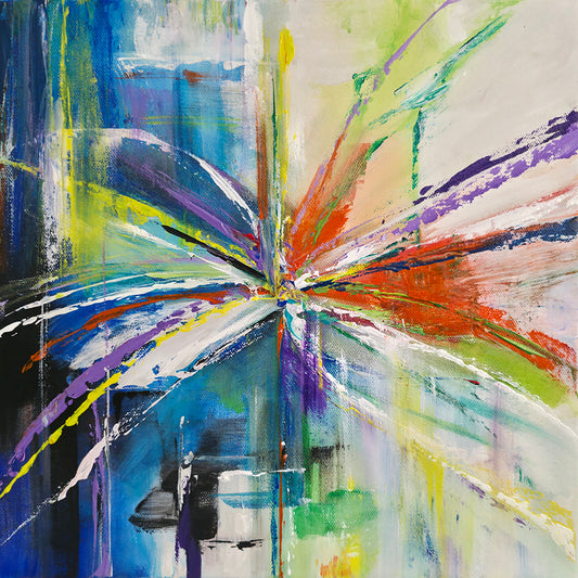 Abstract painting with vibrant colors and dynamic brush strokes