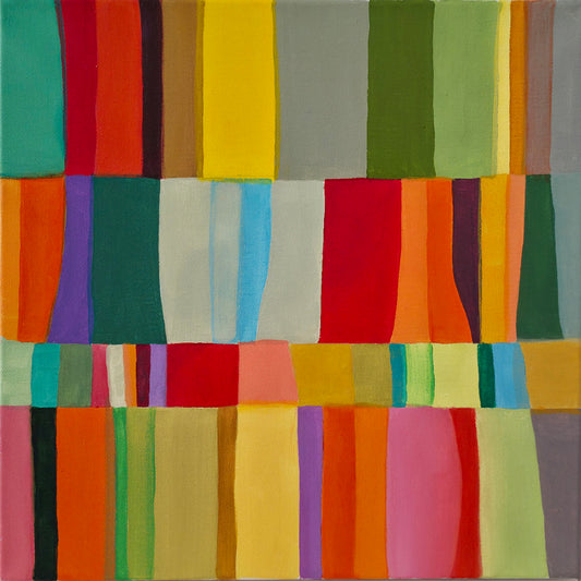 Colorful abstract patchwork pattern on a flat surface